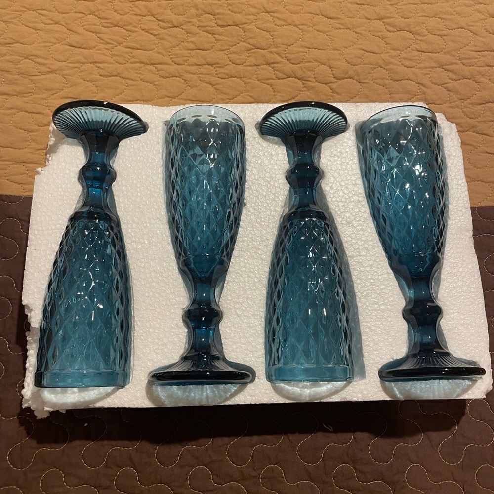 Set of Four Blue Glass Goblets - Picture 3 of 5